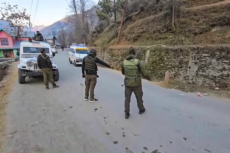 Security personnel keep vigil amid high alert after three terrorist hideouts were busted in J-K's Kathu district, ahead of Republic Day celebrations, in Doda district, Jammu and Kashmir. (REPRESENTATIONAL IMAGE) - | Photo: PTI