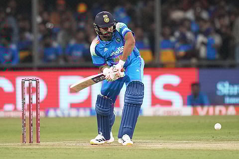 India's Rohit Sharma plays a shot during the third One Day International cricket match between India and New Zealand in Indore, India.
