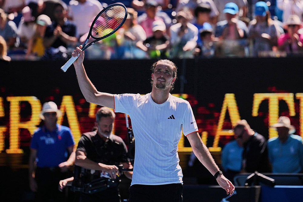 Alexander Zverev of Germany waves after defeating Gabriel Diallo