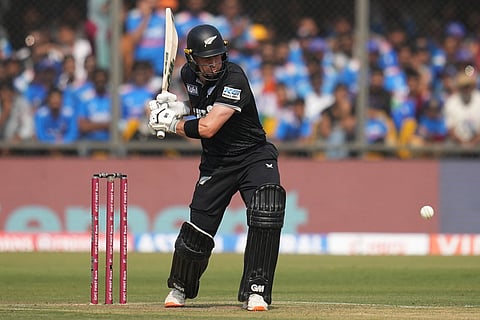 New Zealand's Will Young plays a shot during the third One Day International cricket match between India and New Zealand in Indore, India.