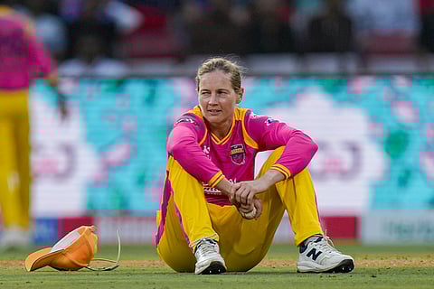 UP Warriorz's Meg Lanning during the Women's Premier League (WPL) T20 cricket match between Mumbai Indians and UP Warriorz, at the DY Patil Stadium, in Navi Mumbai.
