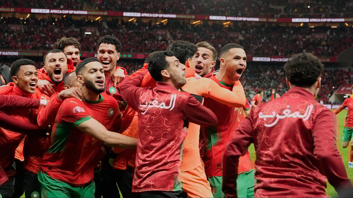 Morocco players celebrate after winning after a penalty shootout during the Africa Cup of Nations semi-final match between Nigeria and Morocco in Rabat, Morocco, Wednesday, Jan. 14, 2026.  - | Photo: AP/Mosa'ab Elshamy