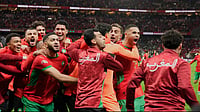 Morocco Vs Senegal LIVE Score, AFCON 2025 Final: Lions Of Teranga Hold As Atlas Lions’ Early Threats Go Begging | Photo: AP/Mosa'ab Elshamy : Morocco players celebrate after winning after a penalty shootout during the Africa Cup of Nations semi-final match between Nigeria and Morocco in Rabat, Morocco, Wednesday, Jan. 14, 2026.