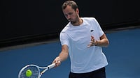 Daniil Medvedev vs Jesper De Jong, Live Streaming, AO 2026: Where To Watch 1st Round Match? AP Photo/Dita Alangkara : Daniil Medvedev of Russia plays a forehand return to during a practice session ahead of the Australian Open tennis championship in Melbourne, Australia, Friday, Jan. 16, 2026.