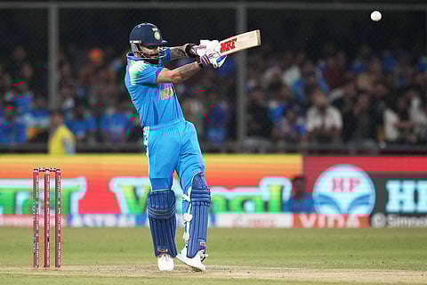 India's Virat Kohli plays a shot during the third One Day International cricket match between India and New Zealand in Indore, India.