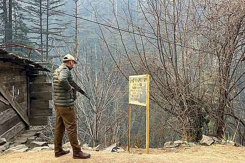 A security officer during a search operation to track down and neutralise terrorists, in Kishtwar district, Jammu and Kashmir.