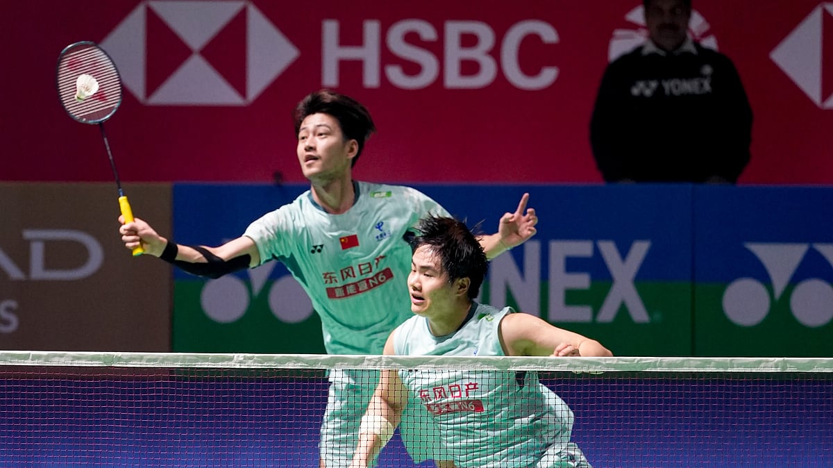 Badminton players in action at the India Open Super 750 tournament in New Delhi. - PTI