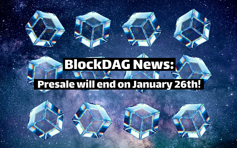 Blue crystalline cubes floating with text overlaid