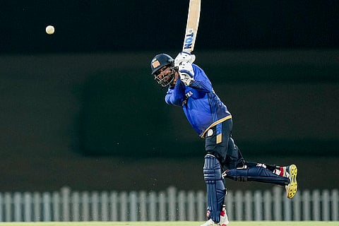 Saurashtra's Prerak Mankad plays a shot during the Vijay Hazare Trophy final cricket match between Vidarbha and Saurashtra, at the BCCI Centre of Excellence ground in Bengaluru.
