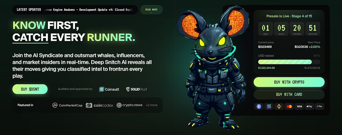 DeepSnitch AI interface featuring a tactical blue mouse character and KNOW FIRST text.