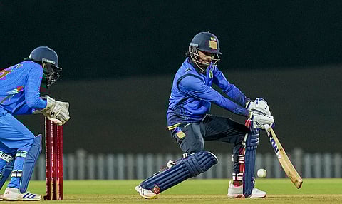Saurashtra's Prerak Mankad plays a shot during the Vijay Hazare Trophy final cricket match between Vidarbha and Saurashtra, at the BCCI Centre of Excellence ground in Bengaluru.