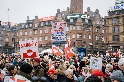 People march during a pro- Greenlanders demonstration, in Copenhagen, Denmark.