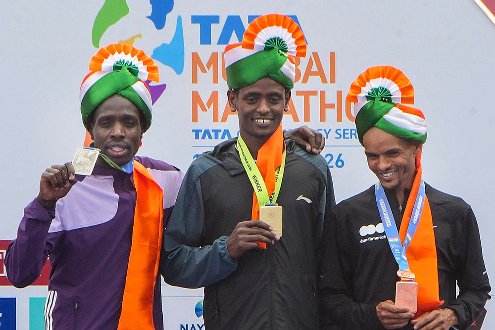 21st Tata Mumbai Marathon -Leonard Langat, Tadu Abate Deme and Merhawi Kesete Weldemaryam