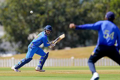 Vidarbha’s Aman Mokhade plays a shot during the Vijay Hazare Trophy final cricket match between Vidarbha and Saurashtra, at the BCCI Centre of Excellence ground in Bengaluru.