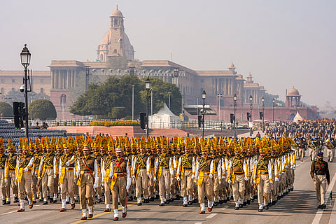CISF personnel during rehearsals for the upcoming Republic Day Parade, in New Delhi.