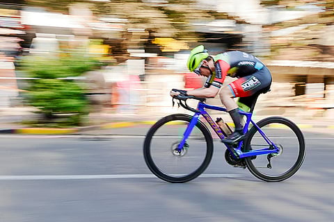 A cyclist during the Pune Grand Tour 2026, in Pune. 