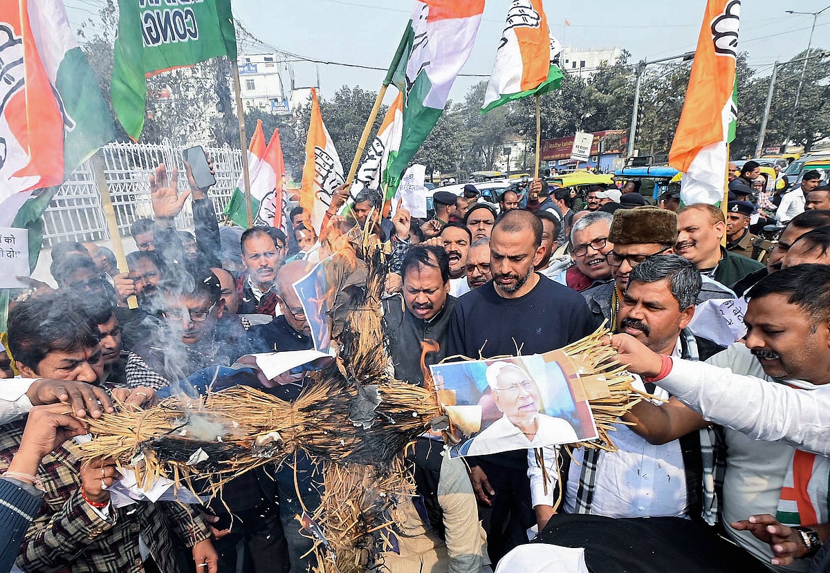 Congress party leaders protest following the alleged rape and murder of NEET student in Patna Patna - null