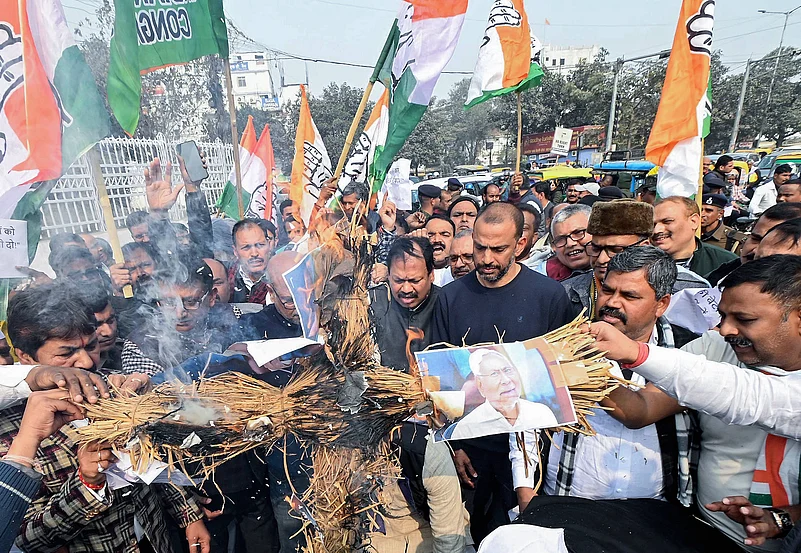 Congress party leaders protest following the alleged rape and murder of NEET student in Patna Patna