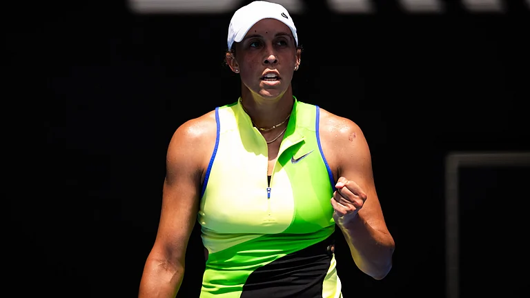 Madison Keys in action against Oleksandra Oliynykova in Australian Open 2026. - null