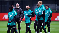 UEFA Champions League 2025-26 Matchday 7 Preview: Schedule, Fixtures, Live Streaming - All You Need To Know Peter Byrne/PA via AP : Liverpool's Mohamed Salah, centre, during a training session in Liverpool ahead of the Champions League match against Marseille.