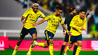 | Photo: X/AlNassrFC_EN : Al-Nassr's Abdulrahman Ghareeb celebrates after scoring during the Saudi Pro League match against Damac on January 21, 2026.