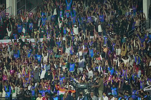 Indian fans cheer for their team during the first T20 cricket match between India and New Zealand in Nagpur.