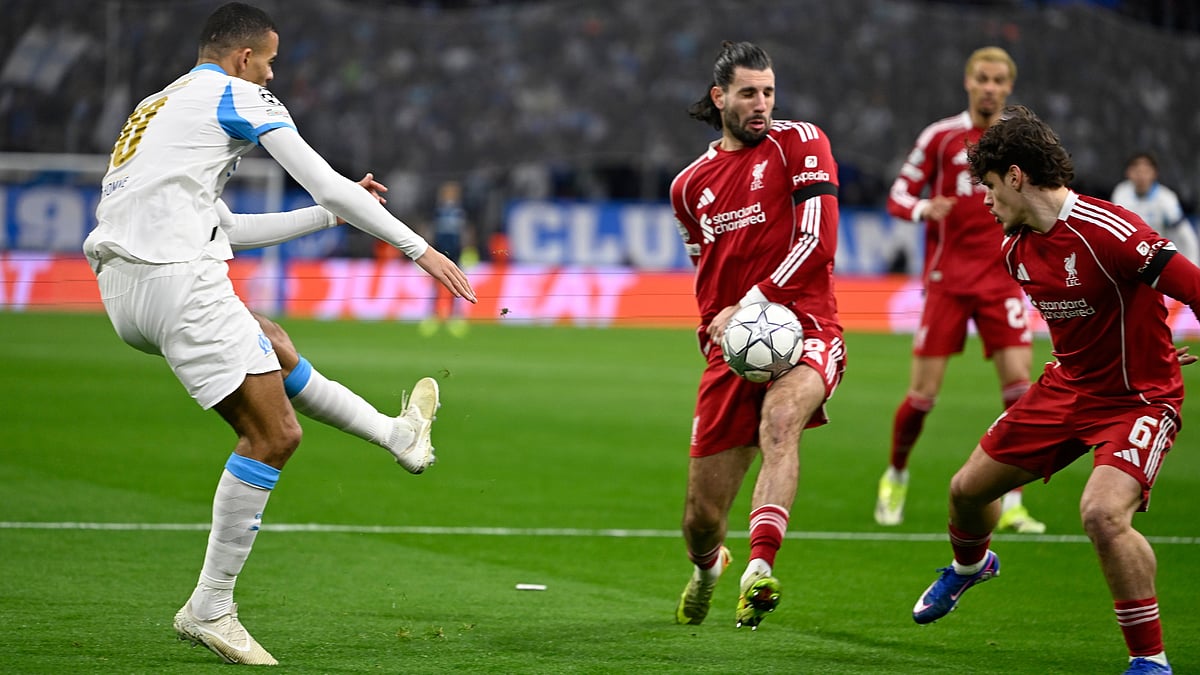Marseille's Amine Gouiri kicks the ball during the Champions League opening phase soccer match between Marseille and Liverpool in Marseille, France, Wednesday, Jan. 21, 2026.  - | Photo: AP/Philippe Magoni