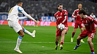 | Photo: AP/Philippe Magoni : Marseille's Amine Gouiri kicks the ball during the Champions League opening phase soccer match between Marseille and Liverpool in Marseille, France, Wednesday, Jan. 21, 2026. 
