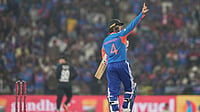 India Vs New Zealand, 1st T20I: Abhishek Sharma Blasts 22-Ball Fifty, Shatters World Record – Check Stats | Photo: AP/Mahesh Kumar A. : India's Abhishek Sharma celebrates after scoring fifty runs during the first T20 cricket match between India and New Zealand in Nagpur, India.