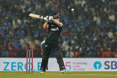 New Zealand's Glenn Phillips bats during the first T20 cricket match between India and New Zealand in Nagpur, India.