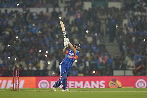 India's Rinku Singh bats during the first T20 cricket match between India and New Zealand in Nagpur.
