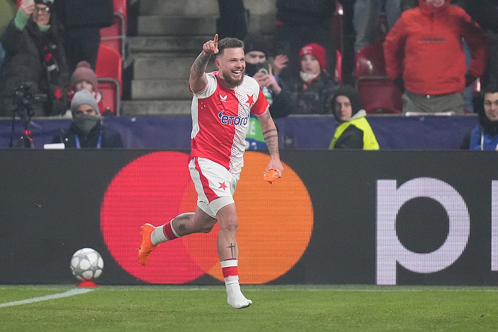 Slavia Prague vs Barcelona Champions League soccer-Vasil Kusej