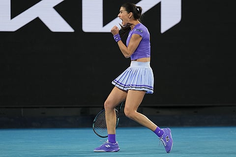 Sorana Cirstea of Romania reacts during her second round match against Naomi Osaka of Japan at the Australian Open tennis championship in Melbourne, Australia.