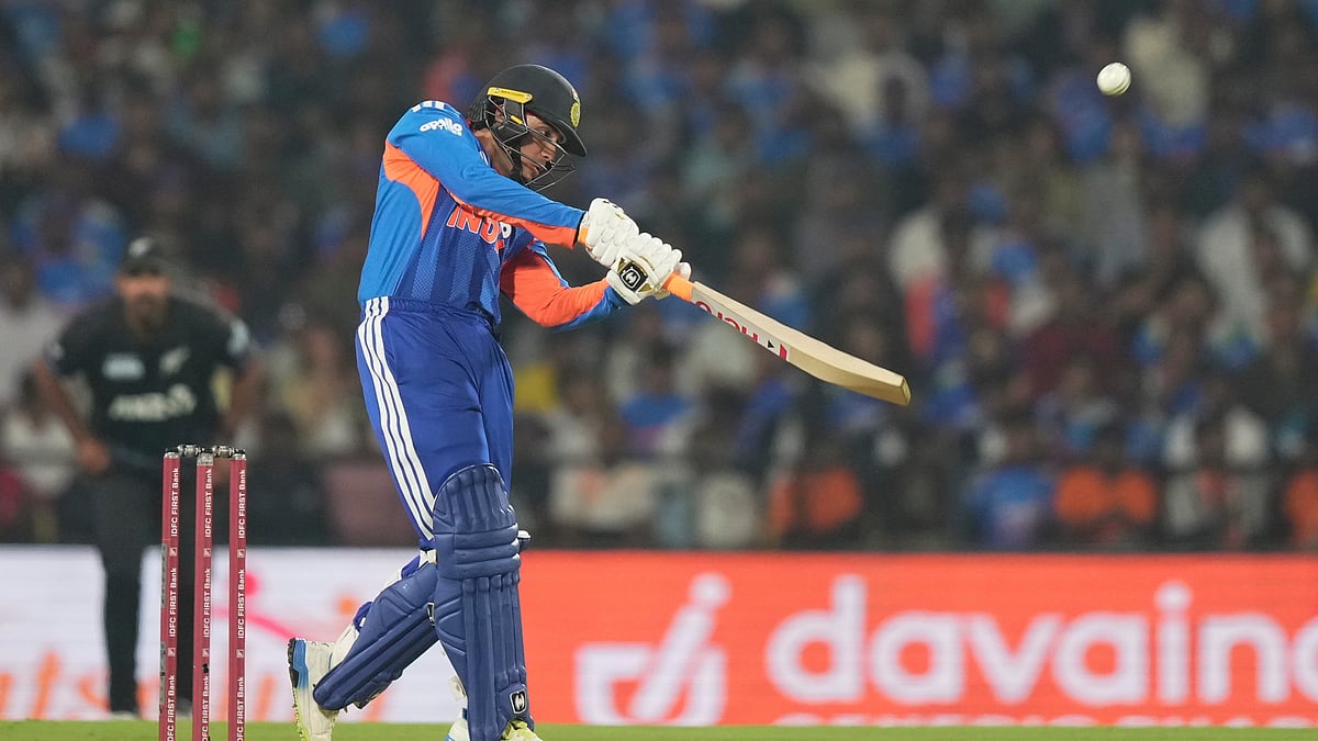 India's Abhishek Sharma plays a shot during the first T20 cricket match between India and New Zealand in Nagpur, India, Wednesday, Jan. 21, 2026. -  AP Photo/Mahesh Kumar A.