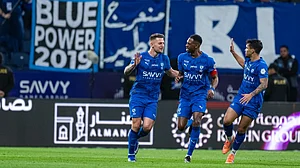 | Photo: Instagram/spl_en : Al-Hilal's Sergej Milinkovic-Savic celebrates with teammates after scoring in the Saudi Pro League match against Al Feiha on January 22, 2026.
