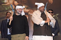 | Photo: Tribhuvan Tiwari/Outlook : Leader of Opposition in the Lok Sabha Rahul Gandhi, left, and Congress President and Leader of Opposition in the Rajya Sabha Mallikarjun Kharge during the national MGNREGA workers� convention hosted by Rachnatmak Congress, in New Delhi.