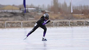 SAI Media : Udreka Singh in action en route winning the women’s 500m long track gold medal at Khelo India Winter Games 2026.