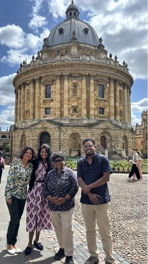 Tracing the footsteps of Jaipal Singh Munda at Oxford University. Alpa Shah, Ruby Hembrom, Regina Hansda and Richard Toppo, outside the Bodleian Library, 23 June 2025.