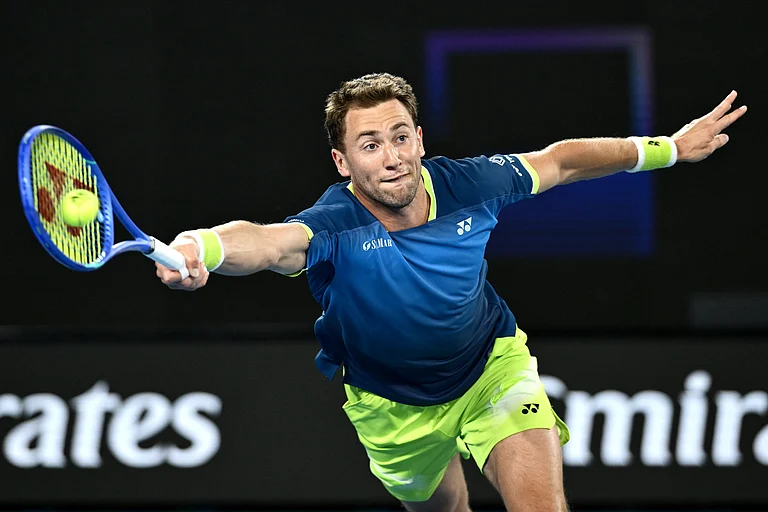 Casper Ruud in action in Australian Open 2026 - AustralianOpen/X