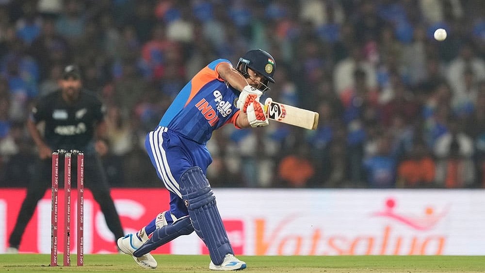 India's Ishan Kishan plays a shot during the first T20 cricket match between India and New Zealand in Nagpur, India. - Photo: AP/Mahesh Kumar A.