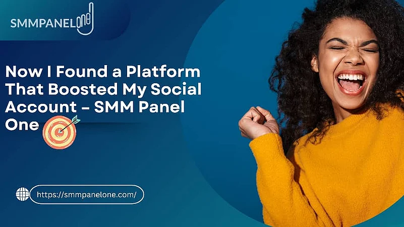 Smiling woman celebrating with text promoting SMM Panel One