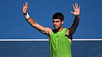 Carlos Alcaraz celebrates his win against Corentin Moutet in Australian Open 2026 third round