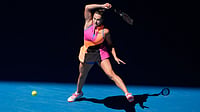 Asanka Brendon Ratnayak/AP : Aryna Sabalenka of Belarus plays a forehand return to Anastasia Potapova of Austria during their third round match.