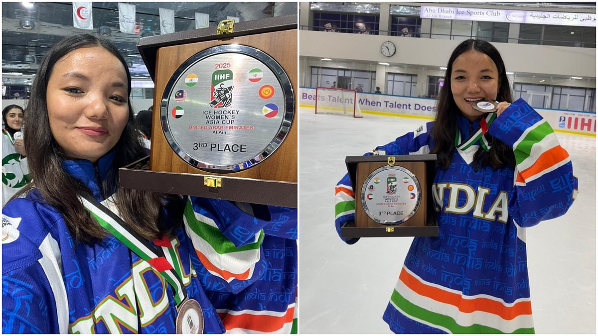 Padma Chorol celebrating the IIHF Asia Cup 2025 bronze medal. - | Photos: KIBG 2026