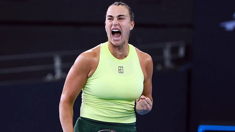 Aryna Sabalenka of Belarus reacts after winning a point during the women's final match against Marta Kostyuk of Ukraine at the Brisbane International tennis tournament in Brisbane, Australia. - | Photo: AP/Tertius Pickard