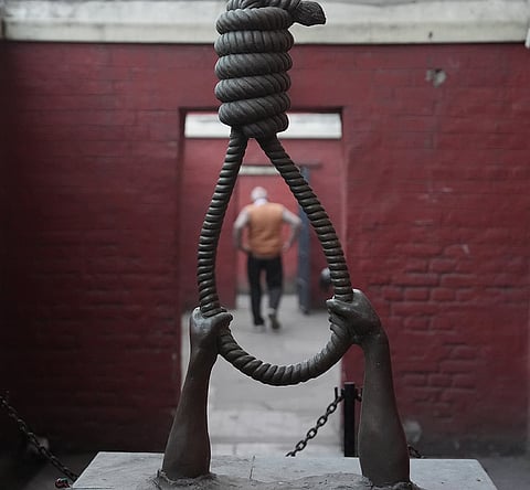 This is a statue of gallows at the Alipore Jail Museum in Kolkata.
