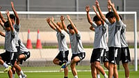 Photo: AFC : Japan players train ahead of the AFC U23 Asian Cup final against China in Jeddah, Saudi Arabia.