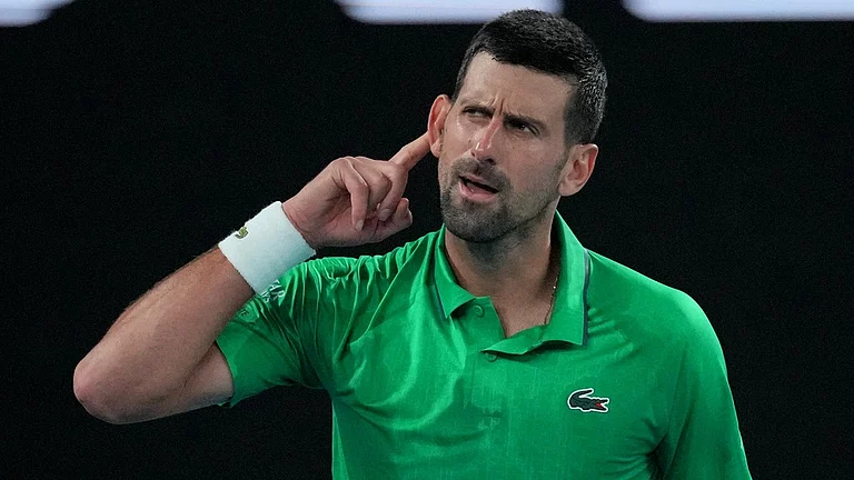 Novak Djokovic of Serbia reacts after defeating Botic van de Zandschulp of the Netherlands in their third round match at the Australian Open tennis championship in Melbourne. - Photo: AP