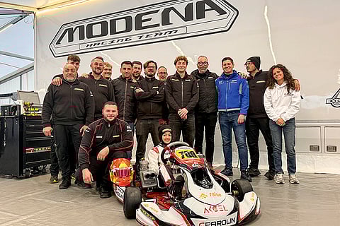 Indian racing sensation Atiqa Mir poses for pictures after joining the world championship-winning Modena Racing Team for 2026 WSK season. 