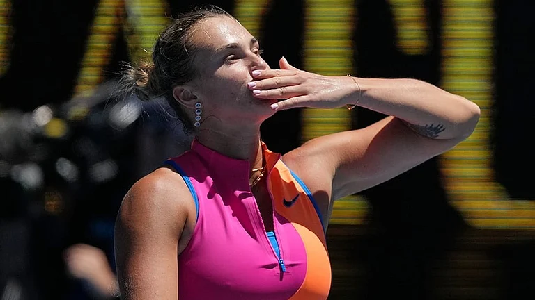 Aryna Sabalenka of Belarus reacts after defeating Anastasia Potapova of Austria in their third round match at the Australian Open tennis championship in Melbourne, Australia. - | Photo: AP/Asanka Brendon Ratnayake